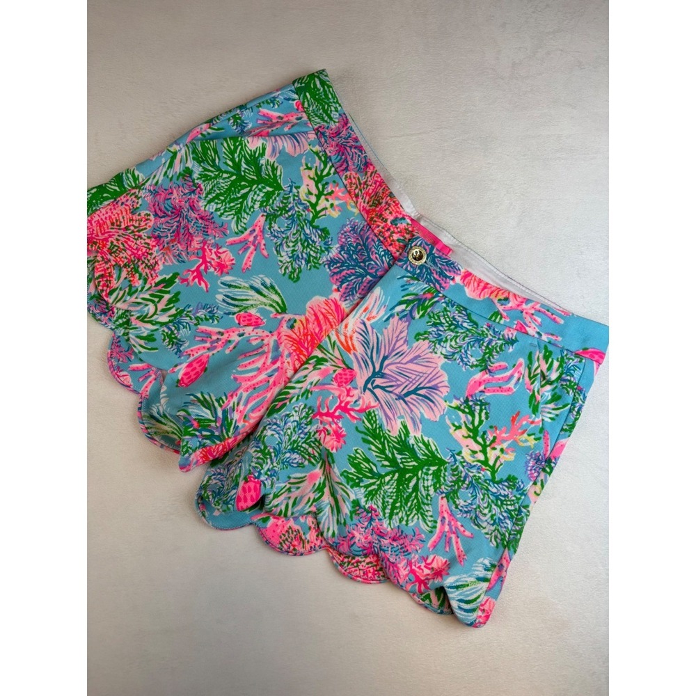 Lilly Pulitzer Buttercup Knit Shorts Scallop Blue Cay To My Heart Sz‎ 10 New NWT